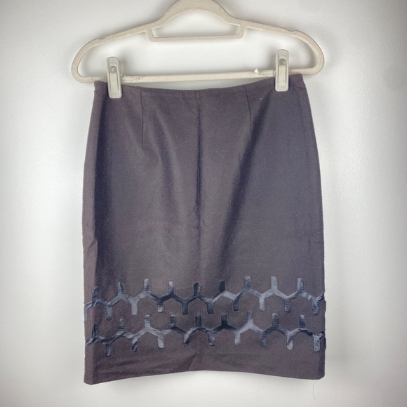 W BY WORTH BROWN WOOL PENCIL SKIRT WITH FAUX SNAKE LEATHER DETAILS US 4 - Picture 2 of 7